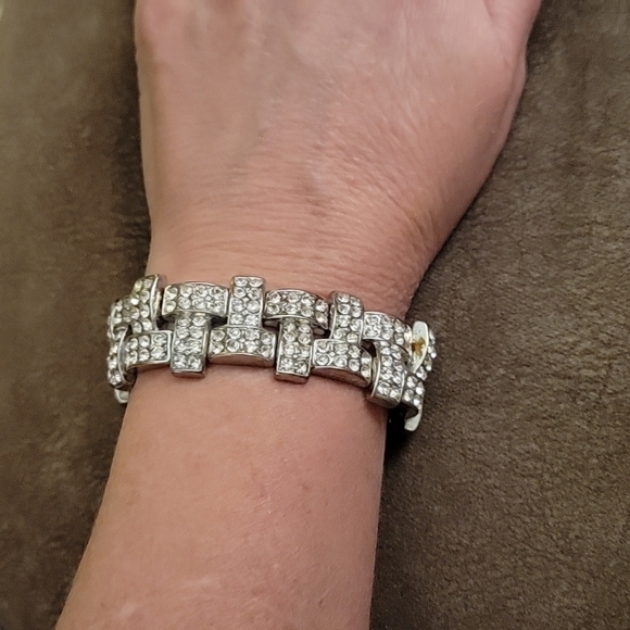 VTG Crystal Rhinestone Art Deco Holiday Bridal Stretch Bracelet - Picture 4 of 4